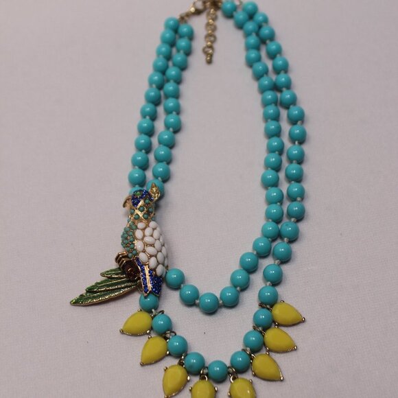 Cockatoo Parrot Two Strand Turquoise and Yellow Beaded Necklace - Picture 6 of 14